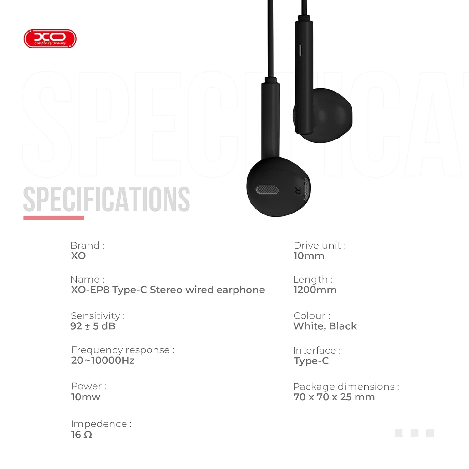 XO EP8 Wired Type C Earphones with Mic & HD Sound Quality. – Image 7